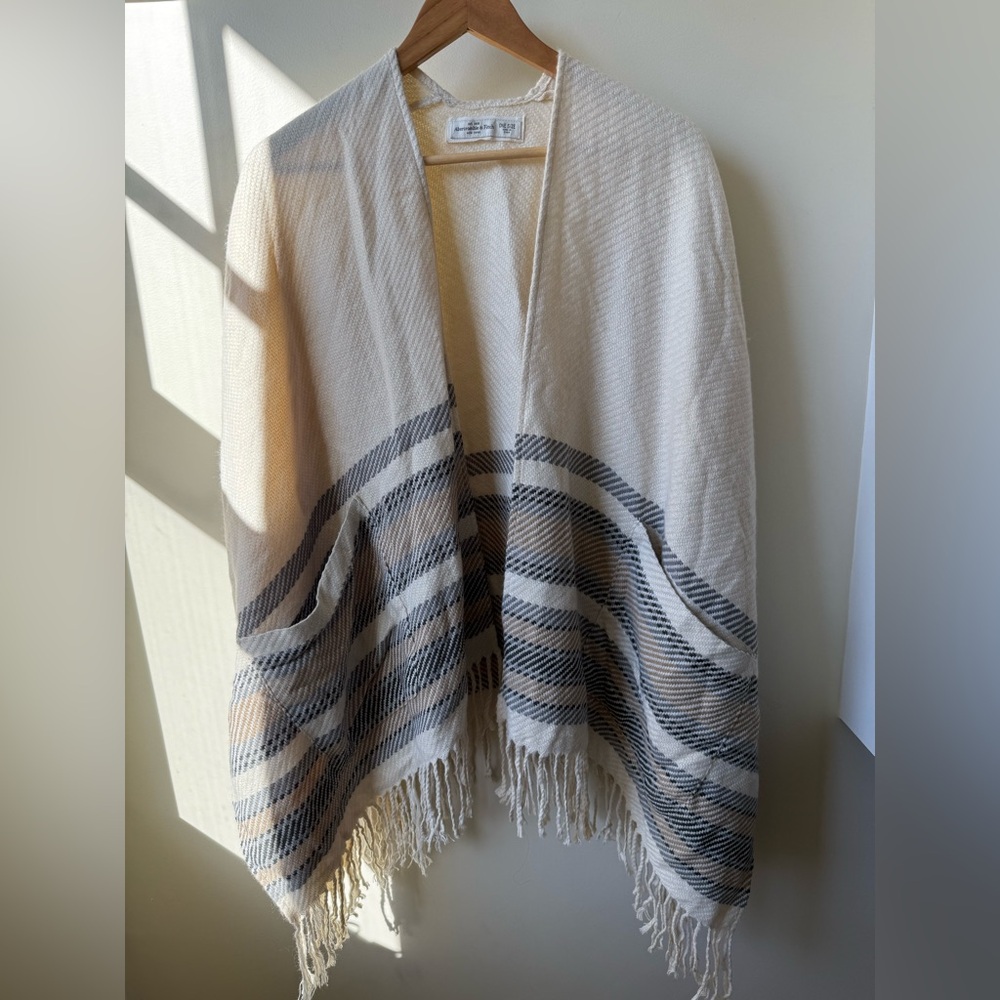 ABERCROMBIE & FITCH Blanket Shawl Cardigan‎ Woven Fringe Western Oversized OS